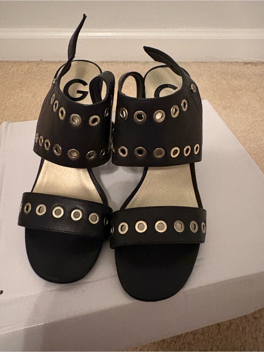 GOGO Black Sandals with Silver Eyelets